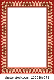 Vector square gold with red national Persian ornament. Rectangle, frame, border, ethnic pattern of the peoples of Iran, Iraq, Tajikistan
