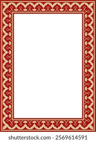 Vector square gold with red national Persian ornament. Rectangle, frame, border, ethnic pattern of the peoples of Iran, Iraq, Tajikistan
