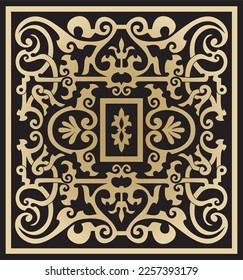 Vector square golden with black ornament of ancient Rome. Roman classical European pattern, tile.
