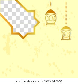 Vector, Square Golden Blank Element Design or Template for Ramadan Kareem Greeting Card, Banner, Flyer and poster, with lantern, star and moon
