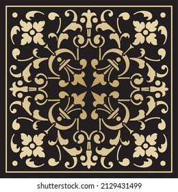 Vector square golden european ornament. Classic tiles of the peoples of Europe. Ancient Greece, Roman Empire, Italy, France.
