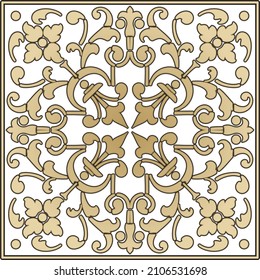 Vektor quadratisches goldenes europäisches Muster. Griechisches Blumenmuster. Reliquienkreuz mit abstraktem römischen Ornament.
