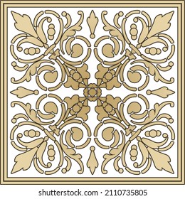Vector square golden floral european national pattern. Ethnic rectangle ornament of Ancient Greece, Roman Empire.
