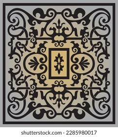 Vector square gray with black ornament of ancient Rome. Roman classical European pattern, tile.
