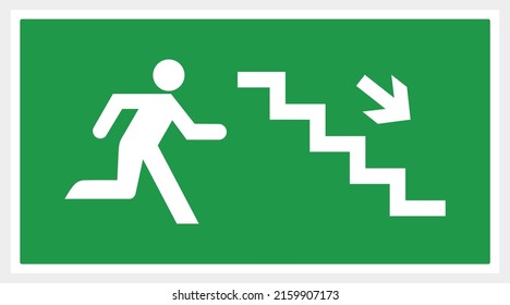 Vector Square green emergency exit stair sign. Exit Vector Illustration