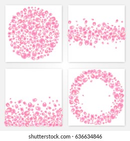 Vector square greeting card set of Rose petals. Isolated. Vector illustration