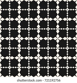 Vector square grid seamless pattern. Abstract geometric texture with lattice, rhombuses, jagged shapes. Simple monochrome geometrical background, repeat tiles. Dark design for decor, prints, fabric