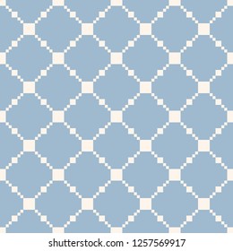 Vector square grid texture. Delicate light blue and white seamless pattern. Simple abstract minimal ornament with squares, net, mesh, grill. Subtle repeat background. Design for decor, wallpapers