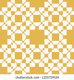 Vector square grid texture. Yellow and white checkered seamless pattern. Simple abstract minimal ornament with squares, net, mesh, grill, lattice. Elegant vintage background. Repeat decorative design