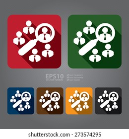 Vector : Square Group of Businessman With Magnifying Glass Long Shadow Style Icon, Label, Sticker, Sign or Banner 