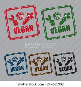 Vector : Square Grunge Style Vegan Rubber Stamp, Icon or Label