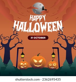 Vector Square Happy Halloween Background Template