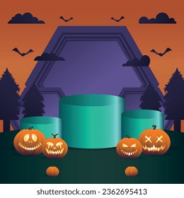 Vector Square Happy Halloween Podium Display Template