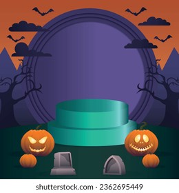 Vector Square Happy Halloween Podium Display Template