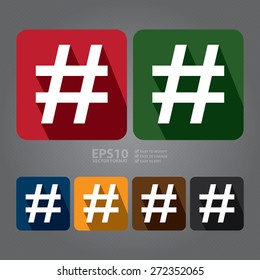 Vector : Square Hashtag, Tag Long Shadow Style Icon, Label, Sticker, Sign or Banner