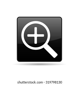 Vector square icon black magnifying glass with white zoom