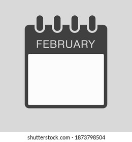 Vector square icon calendar page winter month of the year - February. Empty space for text. Date days to-do list of February. Reminder, schedule line simple sign. Organizer concept.