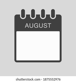 Vector square icon calendar page summer month of the year - August. Empty space for text. Date days to-do list of August. Reminder, schedule line simple sign. Organizer concept.