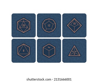 Vector Square Icon Dice Set. 20, 12, 10, 8, 6 And 4 Sided. Board Games. Isolated On White Background.