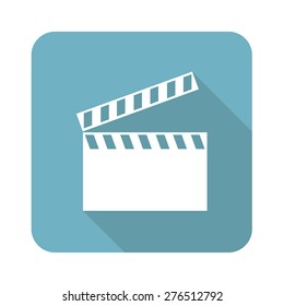 Vector square icon with image of clapperboard, isolated on white