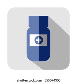 Vector square icon of medical vial, isolated on the white background