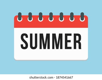 Vector square icon page calendar summer months - June, July, August. Vector sign of season vector. Date of Sunday, Monday, Tuesday, Wednesday, Thursday, Friday, Saturday. Winter to-do list.