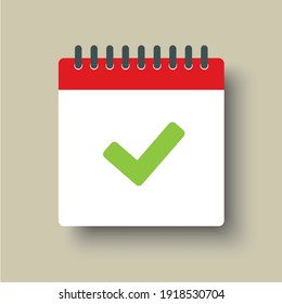 Vektorquadrat Symbol Seite Kalender - Markierung getan, ja, Erfolg, prüfen, genehmigt, bestätigen. Vektorgrafik-Flachstil. Am Sonntag, Dienstag, Mittwoch, Freitag Samstag