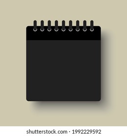 Vector square icon page calendar day. Empty space for vector illustration flat style. Date day of month Sunday, Monday, Tuesday, Wednesday, Thursday, Friday, Saturday. Black, dark style