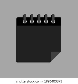 Vector square icon page calendar day. Empty space for vector illustration flat style. Date day of month Sunday, Monday, Tuesday, Wednesday, Thursday, Friday, Saturday. Black, dark style