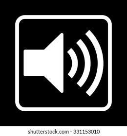 Vector square icon with a white sign with the sound of the speaker on a black background