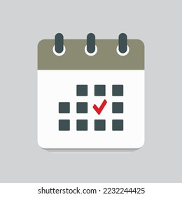 Vector square icons page calendar - mark agenda app, business deadline, date page icon and mark done, yes, success, check, approved, confirm. Reminder, schedule line simple sign. Organizer concept