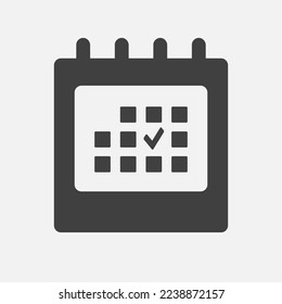 Calendario de la página de iconos cuadrados vectores - marque la aplicación de la agenda, fecha límite, icono de la página de fecha y marca realizada, sí, éxito, comprobación, aprobación, confirmación. Recordatorio, programe el signo simple de la línea. Concepto de organizador