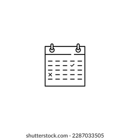calendario de páginas de iconos cuadrados vectoriales - marca aplicación de agenda, hora, reloj, fecha límite, icono de página de fecha y marca hecha, sí, éxito, comprobar, aprobado, confirmar. Recordatorio, planificar el signo simple de la línea