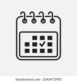 Vector square icons page calendar - mark agenda app, business deadline, date page icon and mark done, yes, success, check, approved, confirm. Reminder, schedule line simple sign. Organizer concept