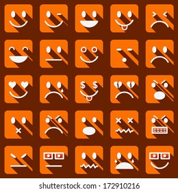 Vector square icons of smiley faces with long shadows