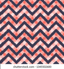 Vector square ikat zigzag seamless pattern, gradient, living coral, eclipse
