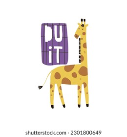 Vector square illustration. Illustration of a giraffe on a white background. Lettering: Du it. Vector format allows you to easily, quickly edit, disassemble. Suitable for printing on stationery.