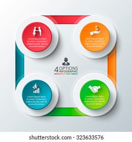 Vector square for infographic. Template for cycle diagram, graph, presentation and round chart. Business concept with 4 options, parts, steps or processes. Data visualization.