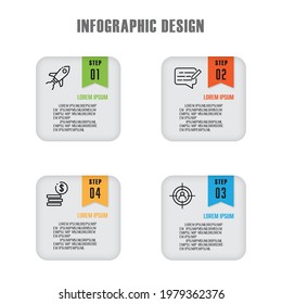 Vector square infographic template design 4 step with concept business icon.