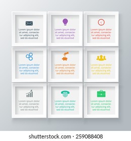 Vector Square Infographic. Template For Diagram, Graph, Presentation And Chart. Business Concept With 9 Options, Parts, Steps Or Processes.