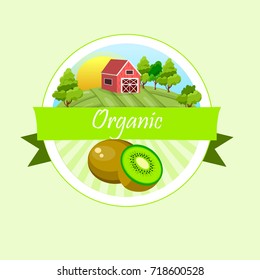 Vector square label, kiwi jam, sauce or juice label. Ripe kiwi for food and drink label, tropical dessert or exotic juice packaging design. Kiwi farm