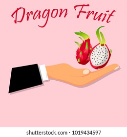 Vector square label, pitaya jam, sauce or juice label. Ripe pitahaya for food and drink label, tropical dessert or exotic juice packaging design