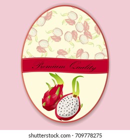 Vector square label, pitaya jam, sauce or juice label. Ripe pitahaya for food and drink label, tropical dessert or exotic juice packaging design