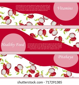 Vector square label, pitaya jam, sauce or juice banner. Ripe pitahaya for food and drink label, tropical dessert or exotic juice packaging design