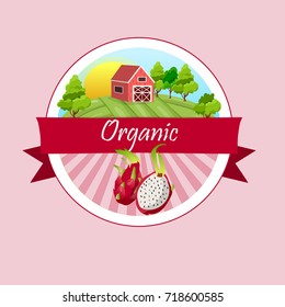 Vector square label, pitaya jam, sauce or juice label. Ripe pitahaya for food and drink label, tropical dessert or exotic juice packaging design