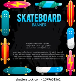 Vector square label with skateboards isolated on graffiti,urban background, Youth sport concept label. Vector illustration