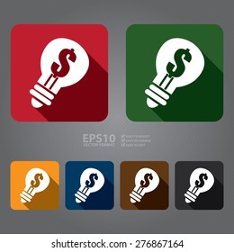 Vector : Square Light Bulb With Dollar Currency  Flat Long Shadow Style Icon, Label, Sticker, Sign or Banner