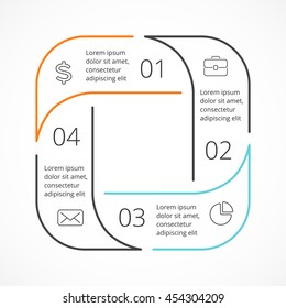 Vector square linear arrows infographic, circle diagram, cycle graph, flat minimal presentation, chart. Business concept with 4 options, parts, steps, processes. Lines geometric design.