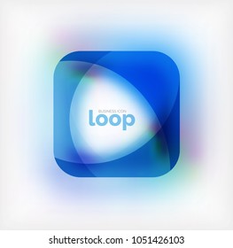 Vector square loop business symbol, geometric icon created of waves, with blurred shadow. Isolated illustration