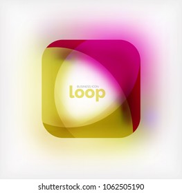 Vector square loop business symbol, geometric icon created of waves, with blurred shadow. Isolated illustration